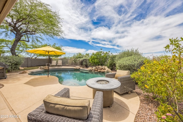 10623 E Acacia Dr, Scottsdale, AZ 85255 - view of pool featuring a patio, a fenced backyard, and a fenced in pool