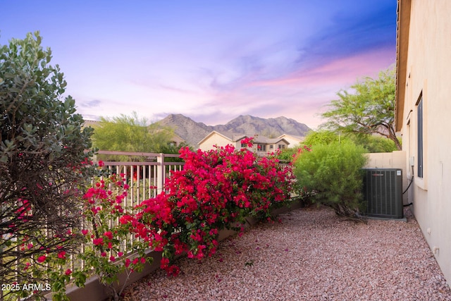 10623 E Acacia Dr, Scottsdale, AZ 85255 - exterior space with central air condition unit, a mountain view, and fence