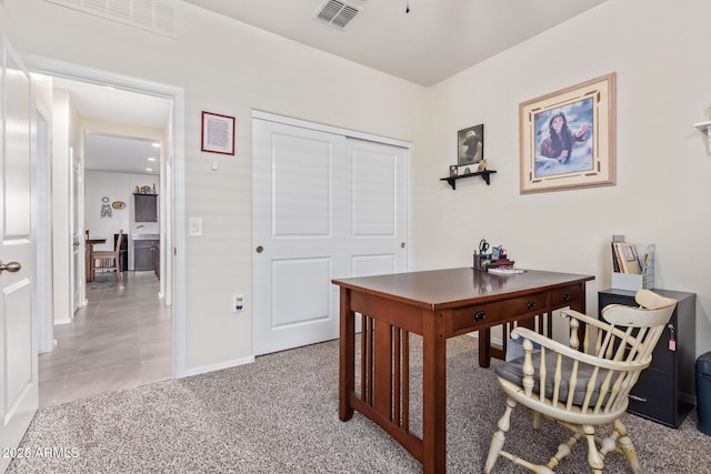 view of carpeted home office