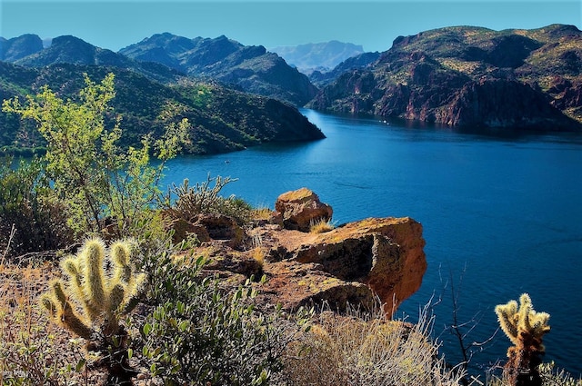 property view of water featuring a mountain view