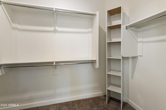 spacious closet featuring dark carpet