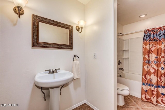 28648 N 165th Ave, Surprise, AZ 85387 - bathroom with toilet, shower / bath combination with curtain, tile patterned flooring, and baseboards