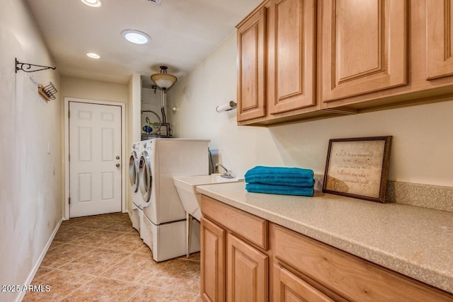 28648 N 165th Ave, Surprise, AZ 85387 - laundry room with separate washer and dryer, cabinet space, recessed lighting, light tile patterned floors, and baseboards