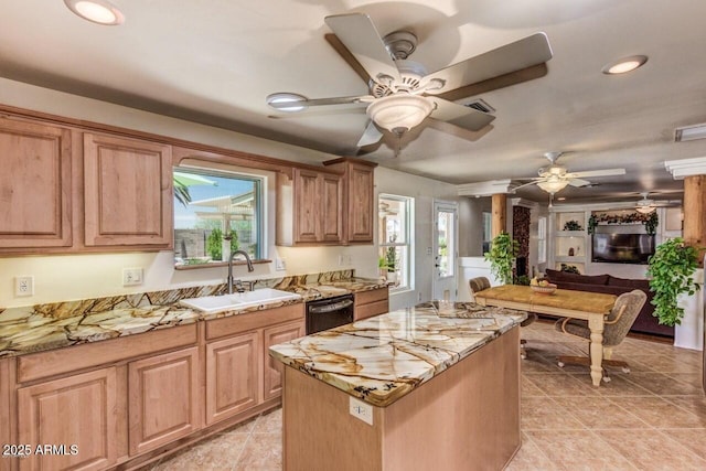 28648 N 165th Ave, Surprise, AZ 85387 - kitchen with a sink, dishwasher, a ceiling fan, a center island, and recessed lighting