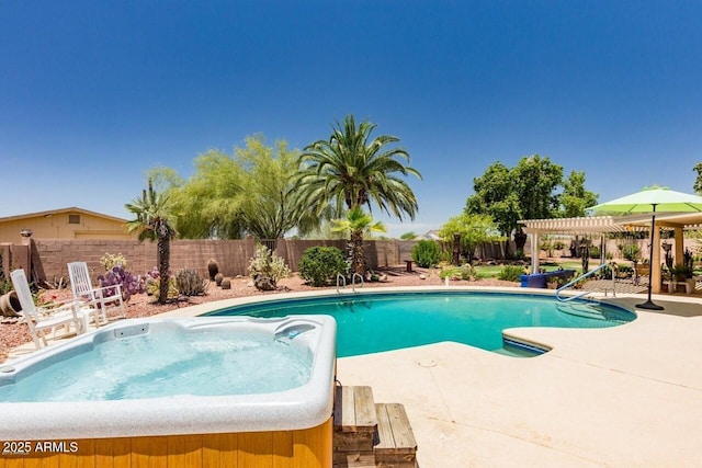 28648 N 165th Ave, Surprise, AZ 85387 - view of swimming pool featuring a hot tub, a fenced backyard, a pergola, and a patio area