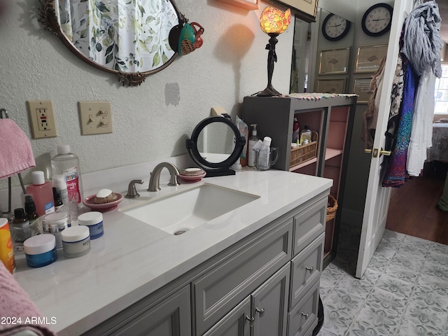 bathroom featuring hardwood / wood-style floors and vanity