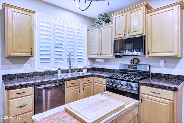 2758 N Sterling, Mesa, AZ 85207 - kitchen with appliances with stainless steel finishes, light brown cabinets, a sink, and tile countertops