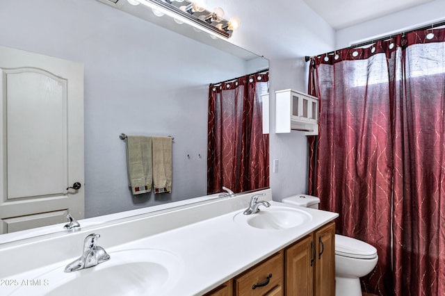 2758 N Sterling, Mesa, AZ 85207 - bathroom featuring toilet, double vanity, and a shower with shower curtain