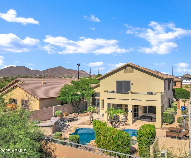 2758 N Sterling, Mesa, AZ 85207 - back of house featuring stucco siding, a fenced backyard, a patio area, and a mountain view