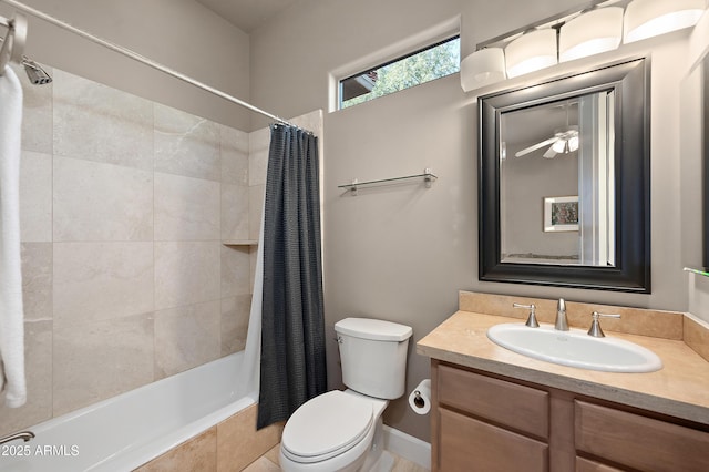 full bathroom with vanity, toilet, and shower / tub combo