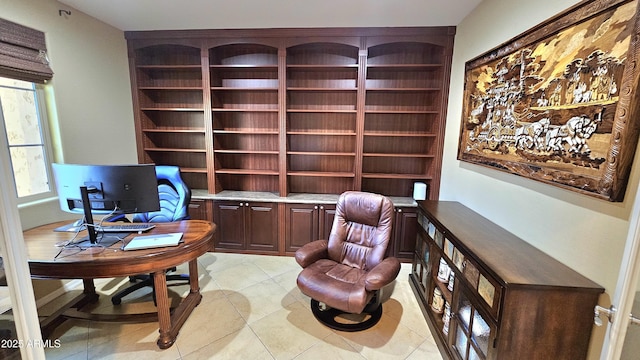 home office with light tile patterned flooring