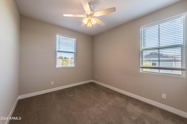 carpeted empty room featuring a wealth of natural light and ceiling fan