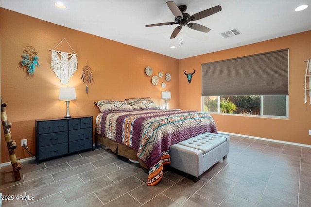 bedroom featuring ceiling fan