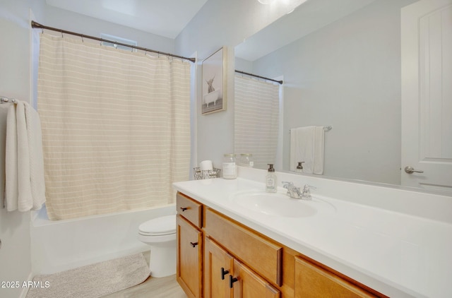 full bathroom featuring toilet, vanity, and shower / bath combo
