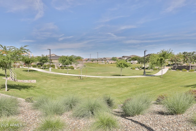 view of property's community featuring a residential view and a lawn