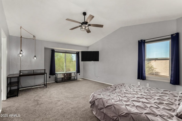 2934 S Woodruff Cir, Mesa, AZ 85212 - carpeted bedroom with vaulted ceiling and a ceiling fan