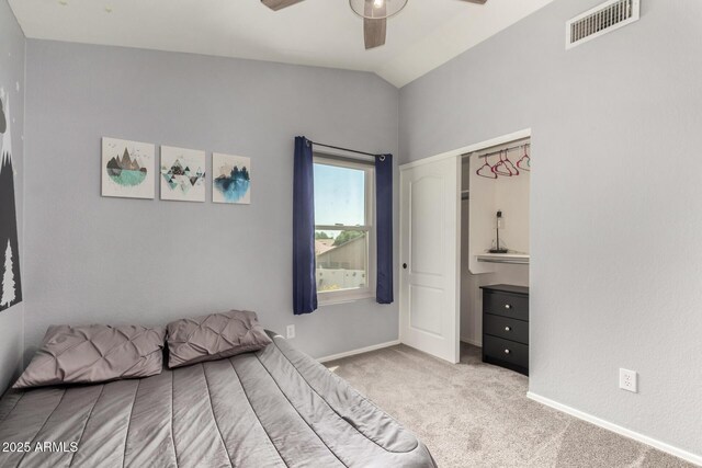 2934 S Woodruff Cir, Mesa, AZ 85212 - carpeted bedroom with vaulted ceiling and a ceiling fan
