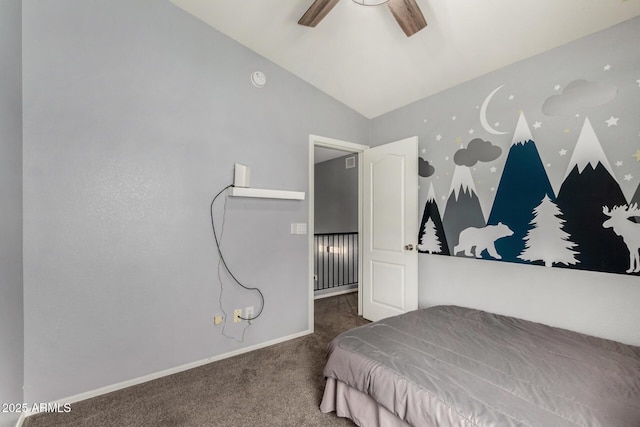 2934 S Woodruff Cir, Mesa, AZ 85212 - bedroom with carpet floors, vaulted ceiling, and ceiling fan