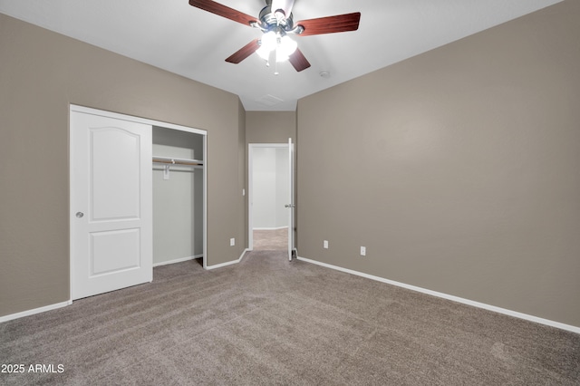 17429 W Red Bird Rd, Surprise, AZ 85387 - unfurnished bedroom featuring carpet flooring, a ceiling fan, baseboards, visible vents, and a closet
