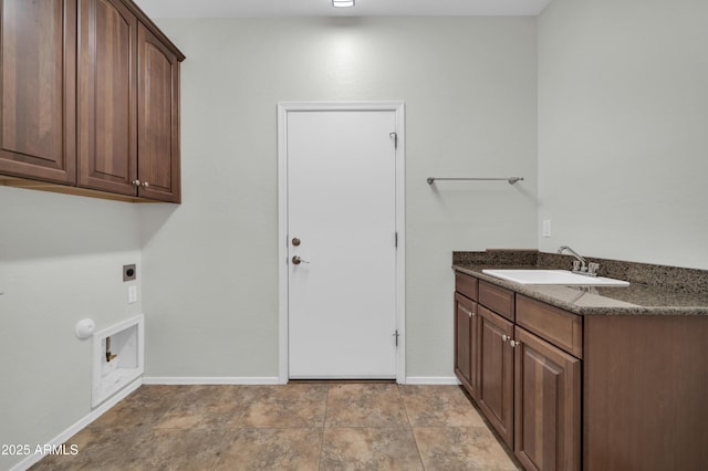 17429 W Red Bird Rd, Surprise, AZ 85387 - laundry area with cabinet space, electric dryer hookup, baseboards, and a sink