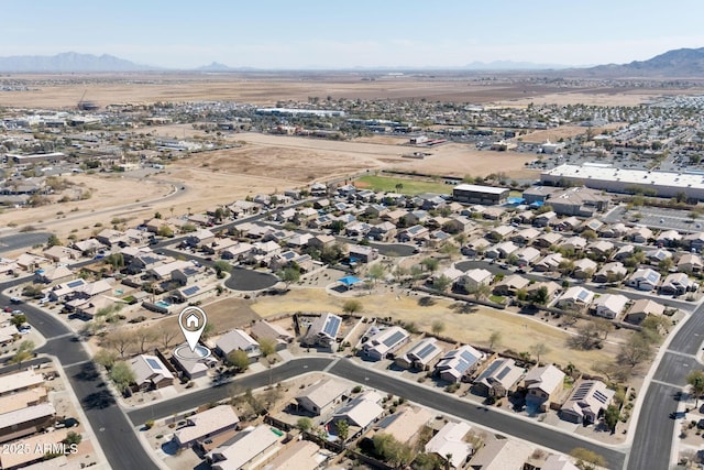 bird's eye view featuring a residential view and a mountain view