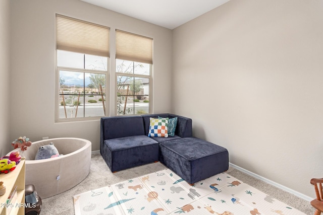 sitting room with carpet and baseboards