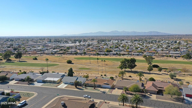 drone / aerial view featuring a mountain view