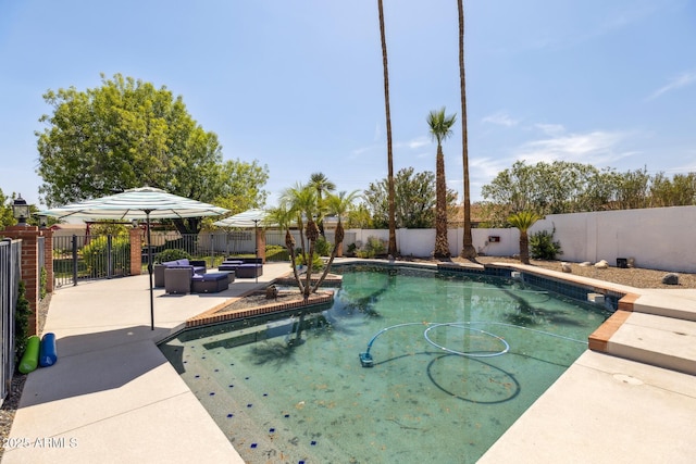 1452 E Gary St, Mesa, AZ 85203 - view of pool featuring a fenced backyard, a patio, and outdoor lounge area