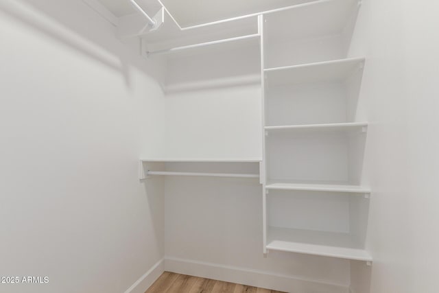 walk in closet with wood finished floors