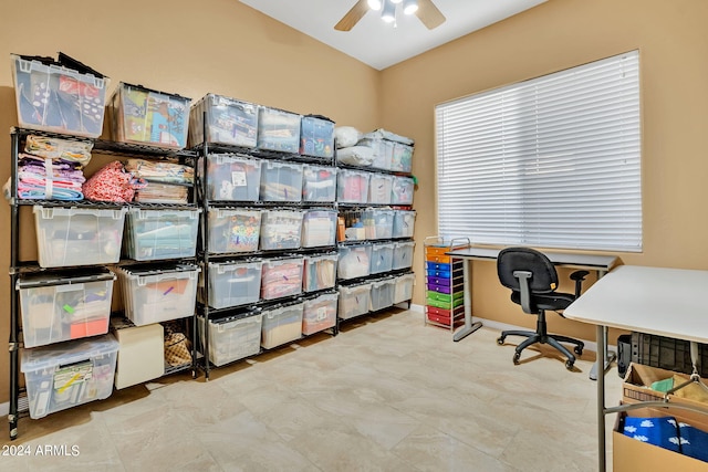 office space with ceiling fan