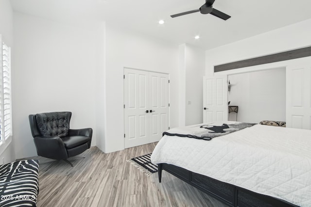 38953 N 57th Pl, Cave Creek, AZ 85331 - bedroom featuring light wood finished floors, recessed lighting, a closet, and ceiling fan