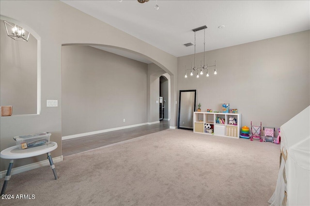 game room featuring carpet floors