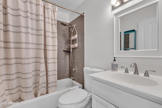 full bathroom with shower / bath combo, vanity, and toilet