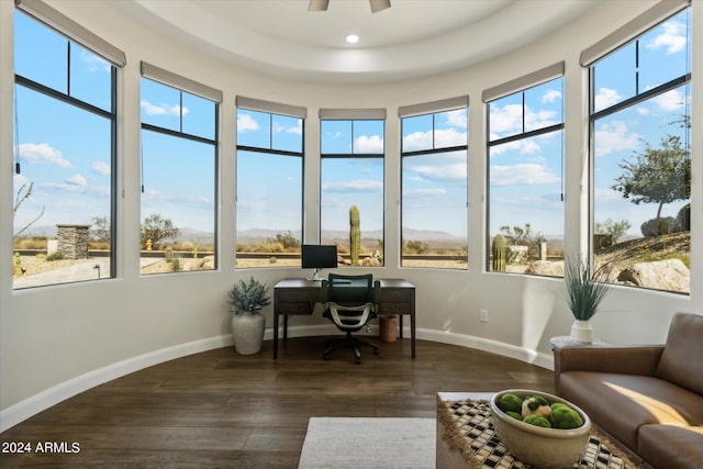 sunroom with ceiling fan