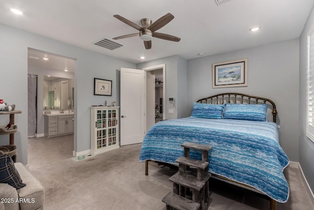 8741 N 185th Ave, Waddell, AZ 85355 - carpeted bedroom featuring recessed lighting, a ceiling fan, and connected bathroom