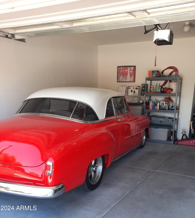 garage with a garage door opener