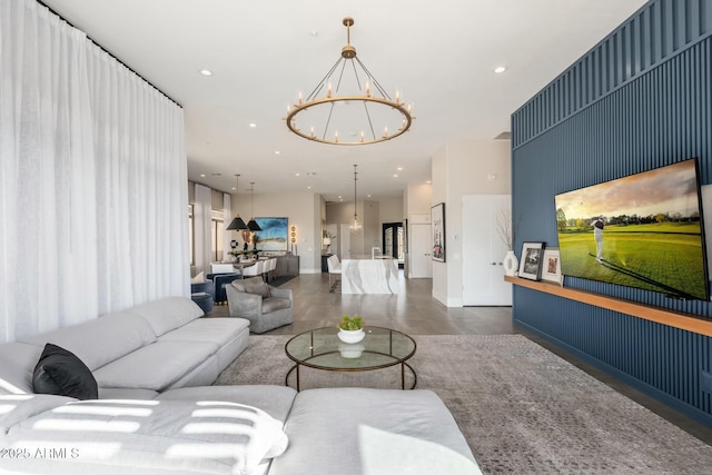 living room with a chandelier