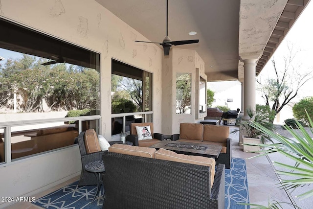 view of patio featuring outdoor lounge area and ceiling fan