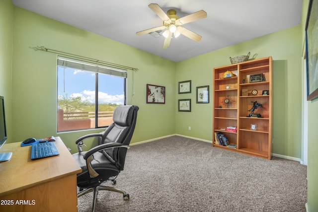 office space featuring carpet and ceiling fan