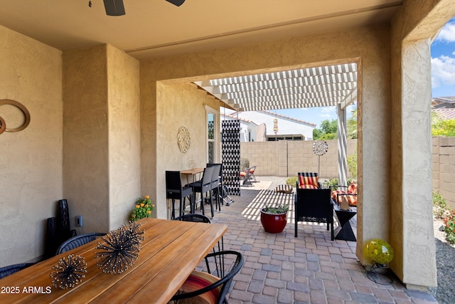 20684 W Meadowbrook Ave, Buckeye, AZ 85396 - fenced backyard with outdoor dining space, a patio, and a pergola