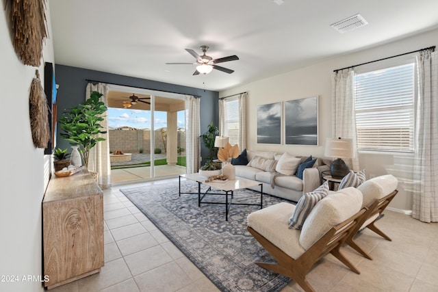 living room with light tile patterned floors