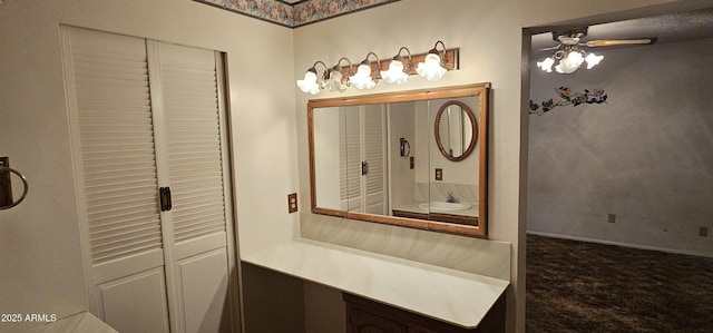 bathroom featuring vanity and a ceiling fan