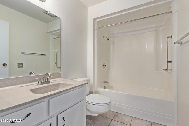 full bathroom featuring shower / bathtub combination, tile patterned floors, toilet, and vanity