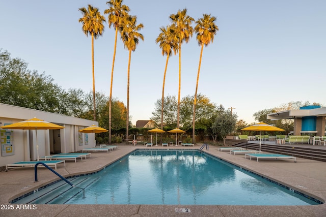 view of swimming pool with a patio