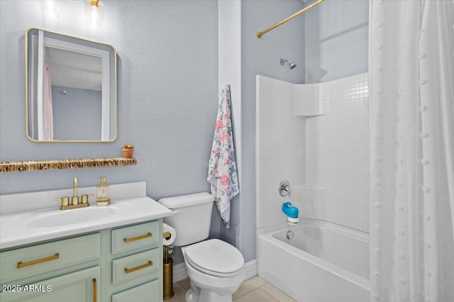 full bathroom featuring tile patterned floors, vanity, toilet, and shower / tub combo with curtain