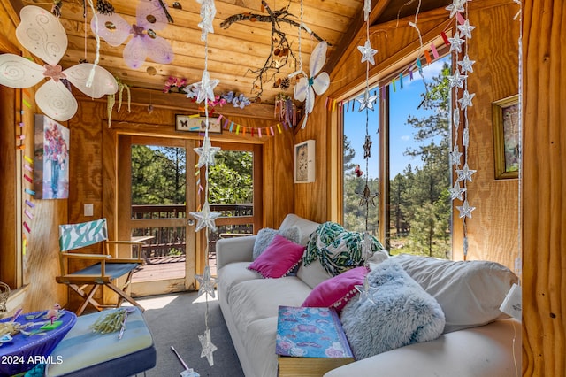 sunroom with lofted ceiling