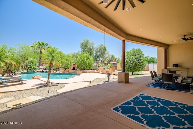 39419 N 7th Ave, Phoenix, AZ 85086 - view of patio / terrace featuring ceiling fan, an outdoor pool, and outdoor dining area