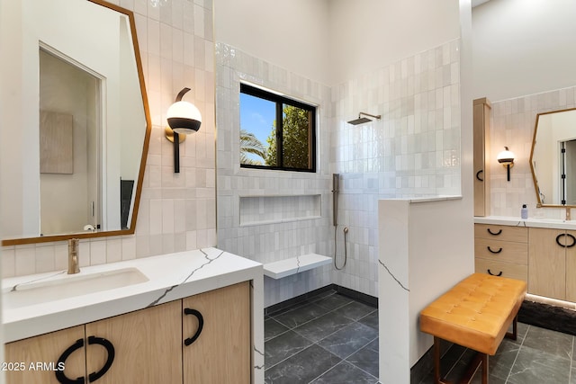 39419 N 7th Ave, Phoenix, AZ 85086 - full bath featuring tile walls, vanity, walk in shower, and backsplash