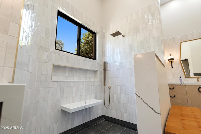 39419 N 7th Ave, Phoenix, AZ 85086 - full bath with tile walls, walk in shower, vanity, and tile patterned flooring