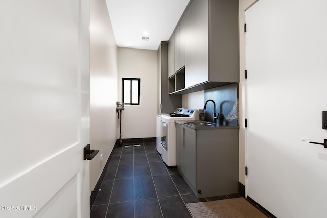 39419 N 7th Ave, Phoenix, AZ 85086 - laundry area with cabinet space, washing machine and clothes dryer, baseboards, and dark tile patterned floors